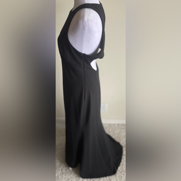 VERA WANG DRESS FRONT SLIT, OPEN BACK, SLEEVELESS GOWN, BLACK, SZ 10 - Picture 5 of 12
